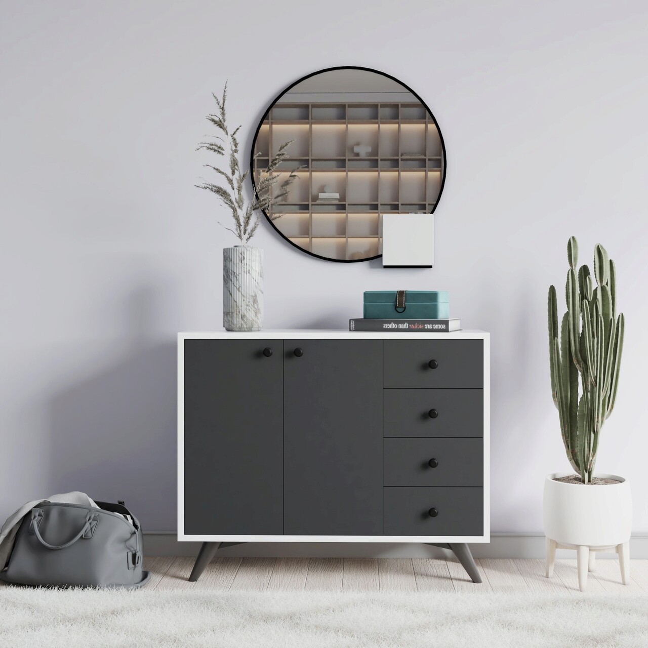 Dulap multifunctional, Hanah Home, Waga, 100x82x35 cm, Alb / Antracit - imagine 5